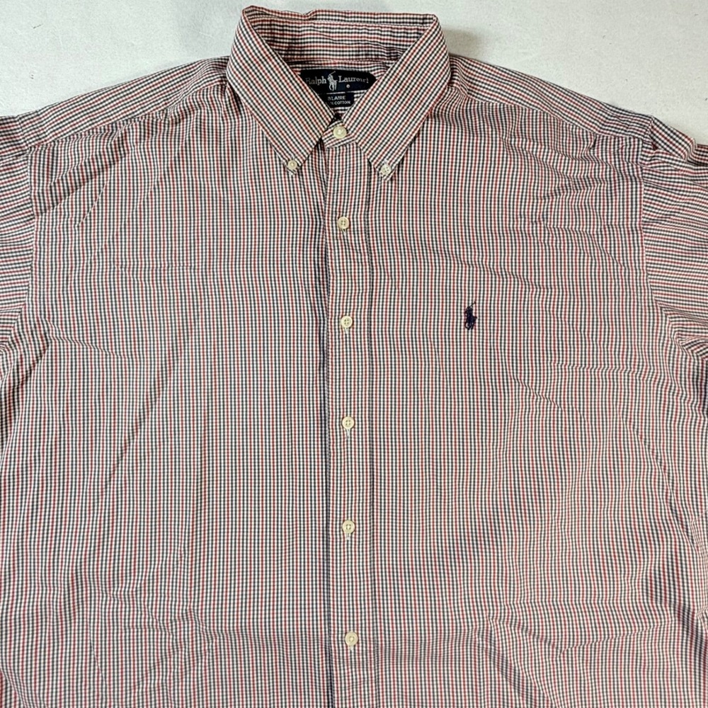 Ralph Lauren Blaire Mens XL Button‎ Down Shirt Long Sleeve Gingham Red Blue Polo